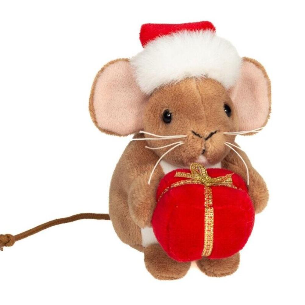 Weihnachtsmaus mit Geschenk 11 cm
